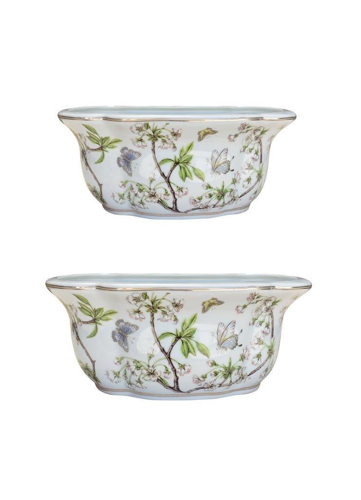 Set of Two Cherry Blossoms Porcelain Oval Planters - Indoor Planters - The Well Appointed House