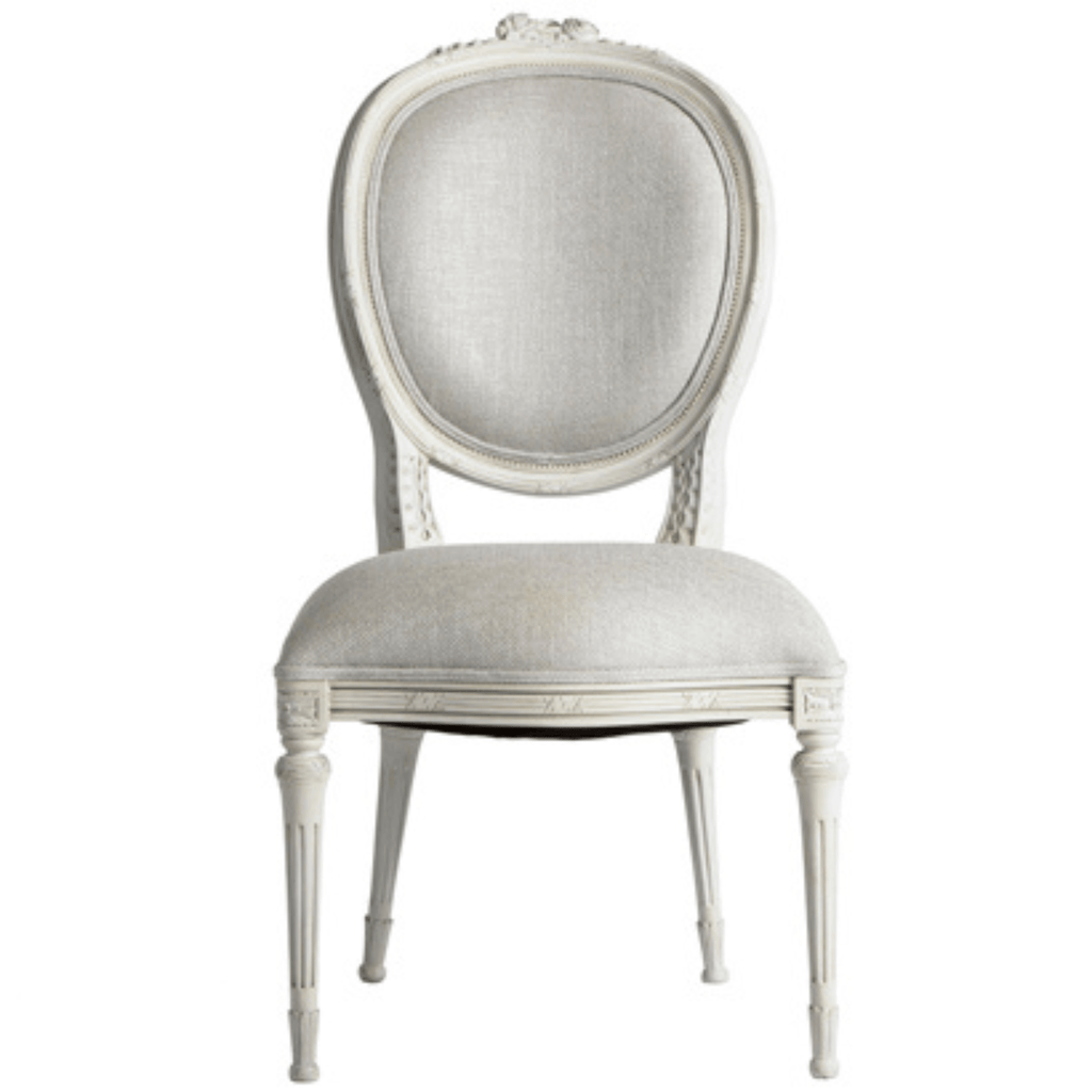 Set of Two French Style Hand-Carved Side Chairs With Grey Linen Upholstery - Dining Chairs - The Well Appointed House