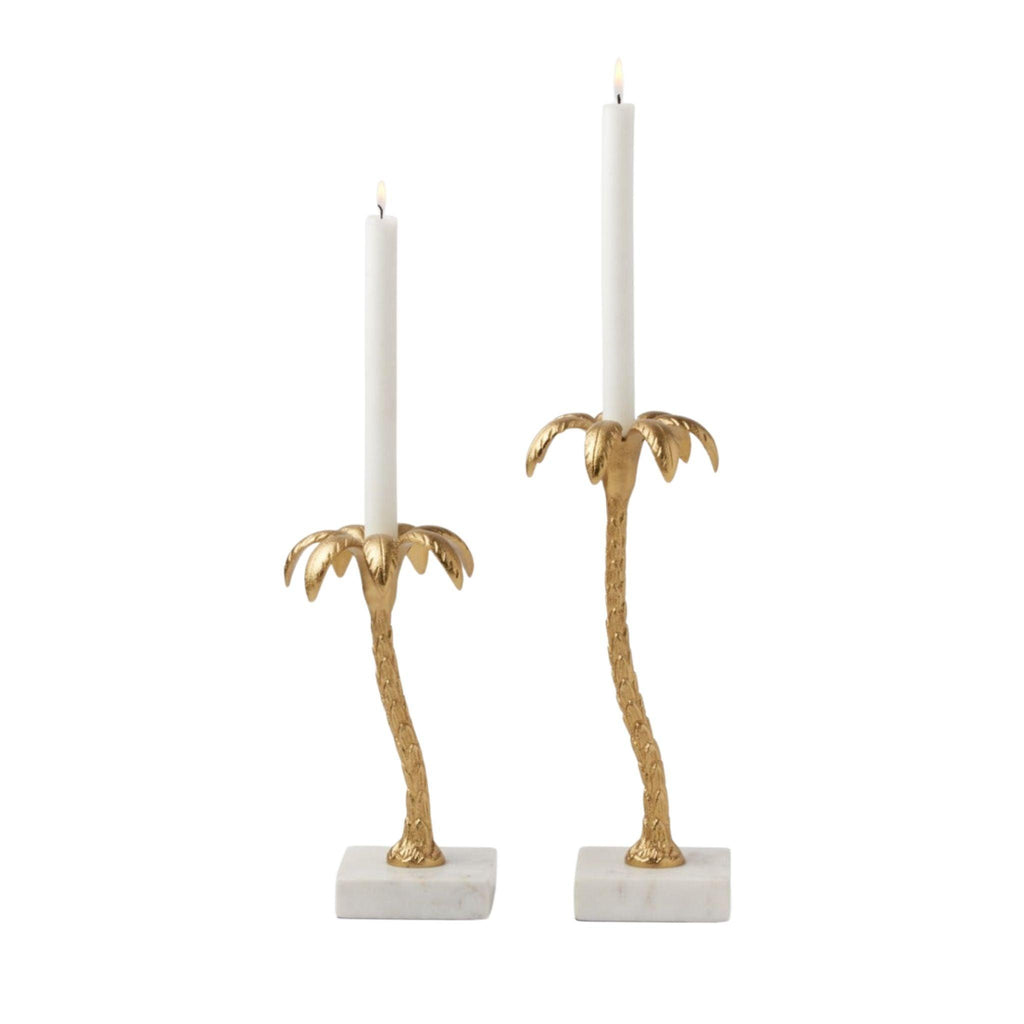 Set of Two Gold and White Palm Tree Candle Holder-Available in Two Different Sizes - Candlesticks & Candles - The Well Appointed House