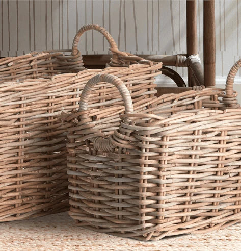 Set of Two Rattan Rectangular Baskets with Circle Handles - Baskets & Bins - The Well Appointed House