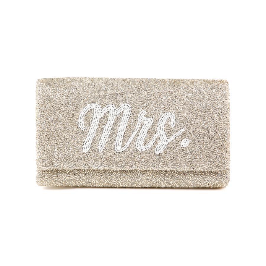 Silver Beaded Envelope Style Clutch With White Monogram - Gifts for Her - The Well Appointed House