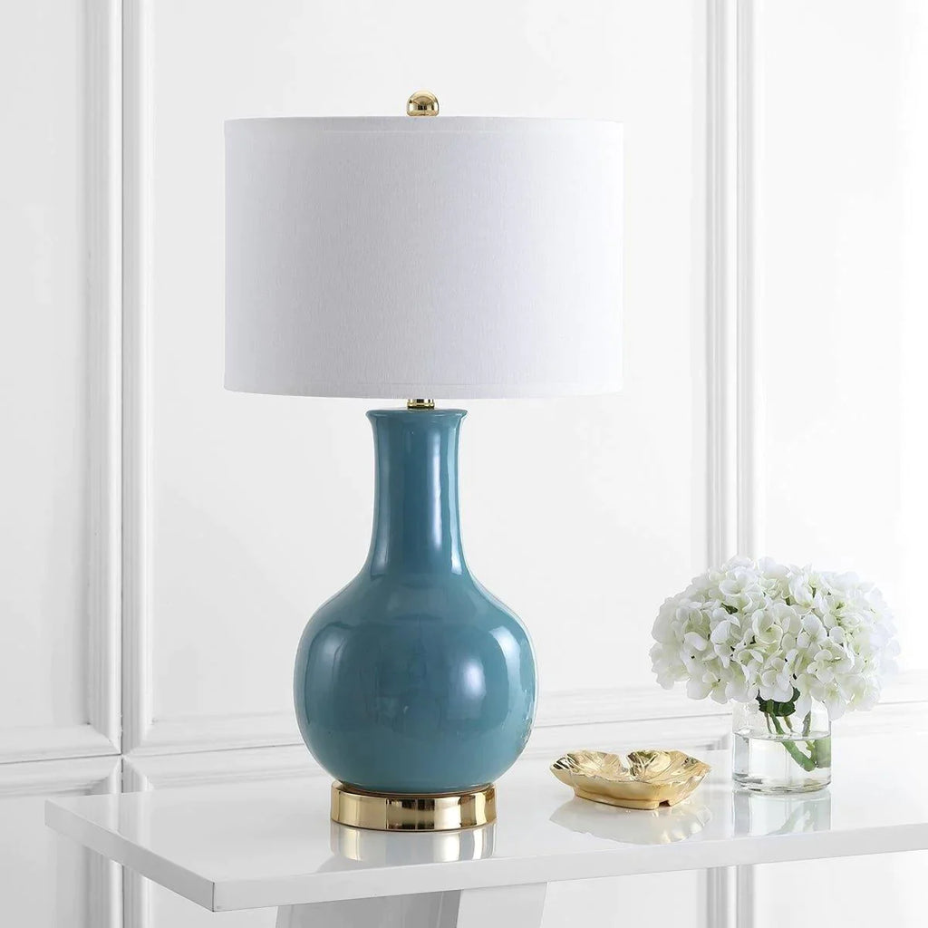 Sky Blue Glazed Ceramic Gourd Table Lamp - Table Lamps - The Well Appointed House