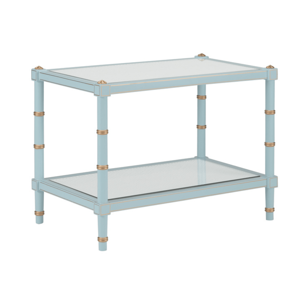 Sky Blue Wood & Cane Two Tier Cocktail Table - Coffee Tables - The Well Appointed House
