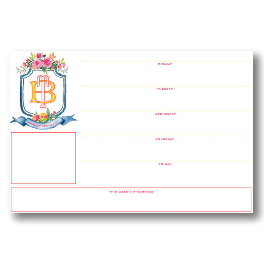 Small Floral Crest V2 Personalized Desk Pad with Monogram - Stationery - The Well Appointed House