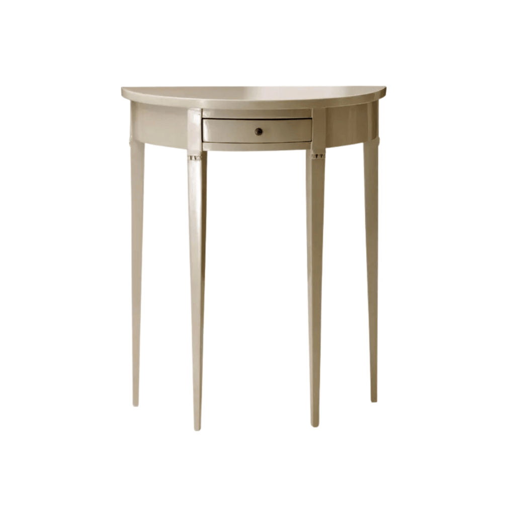 Small Hand Carved Single Drawer Demi-Lune Table - Available in Multiple Finishes - Sideboards & Consoles - The Well Appointed House