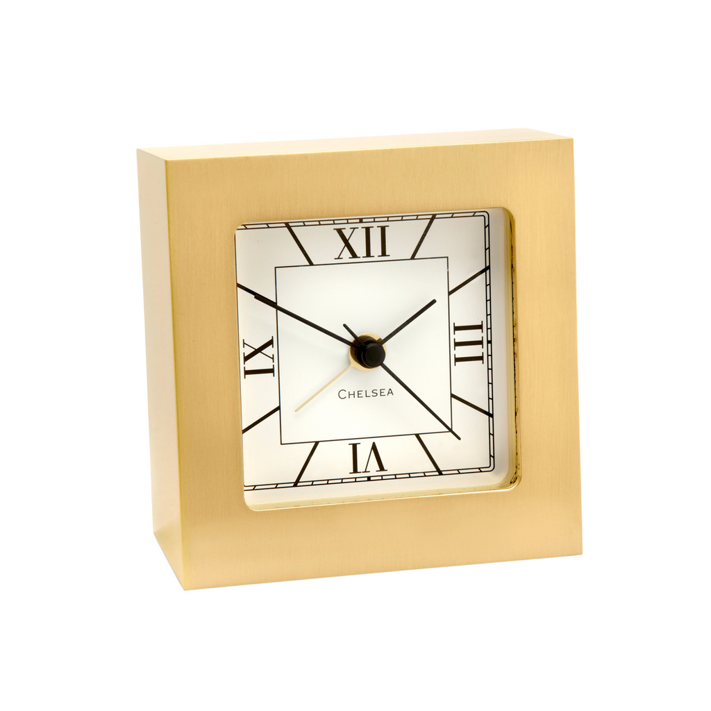 Square Desk Alarm Clock in Brass - The Well Appointed House