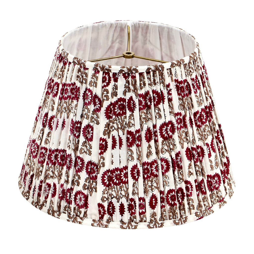 White Pleated Empire Lamp Shade with Gray and Red flowers - The Well Appointed House