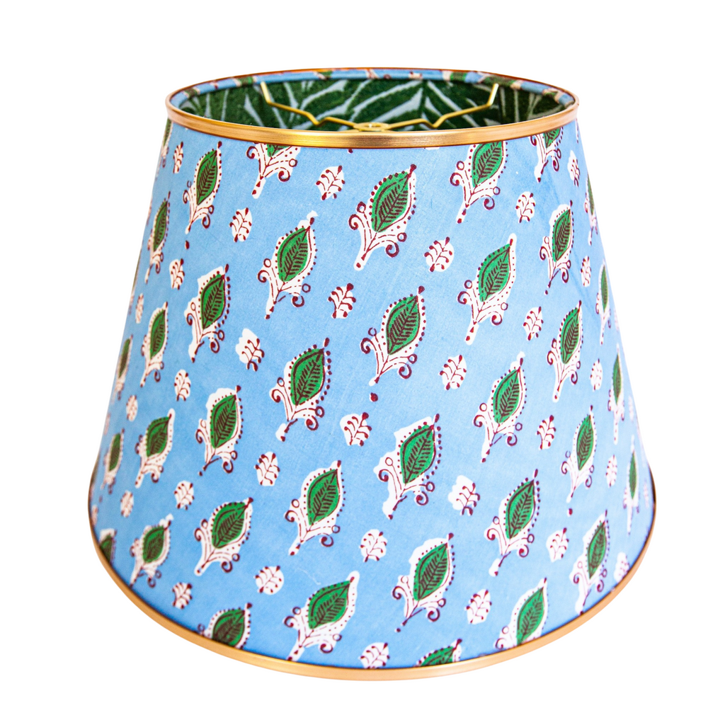 Blue Paisley Block Print Double Sided Green Bamboo Interior Lamp Shade - The Well Appointed House
