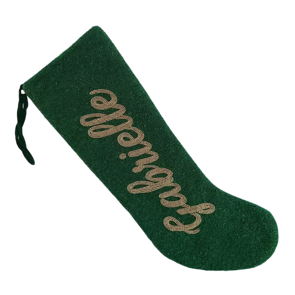 Green Fully Beaded Front Personalized Stocking - The Well Appointed House