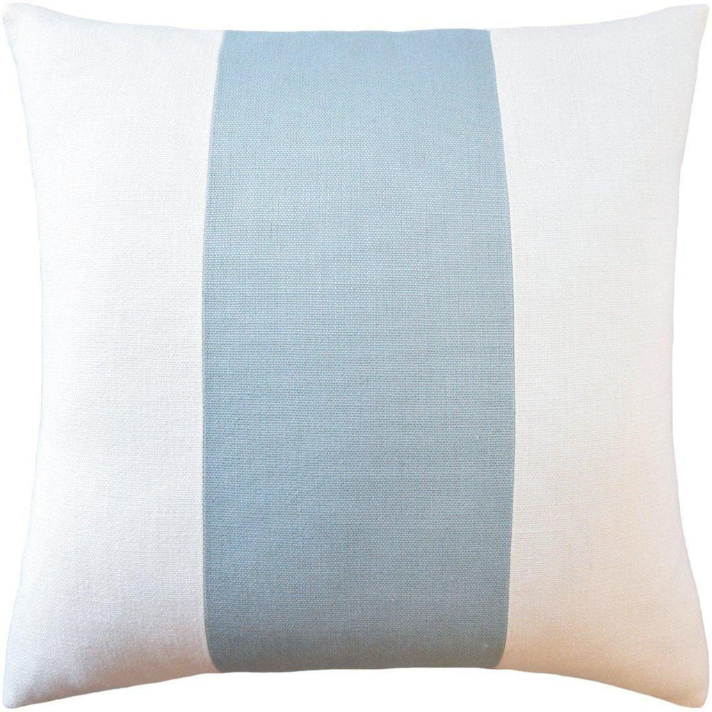 Striped Slubbly Linen Ivory and Light Blue Decorative Square Pillow - Pillows - The Well Appointed House