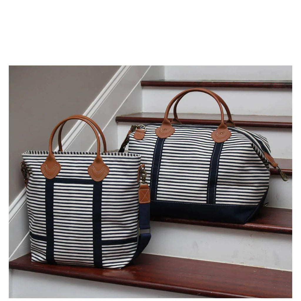 Striped Weekender Canvas Duffel Bag in Grey - Personalized Gifts - The Well Appointed House