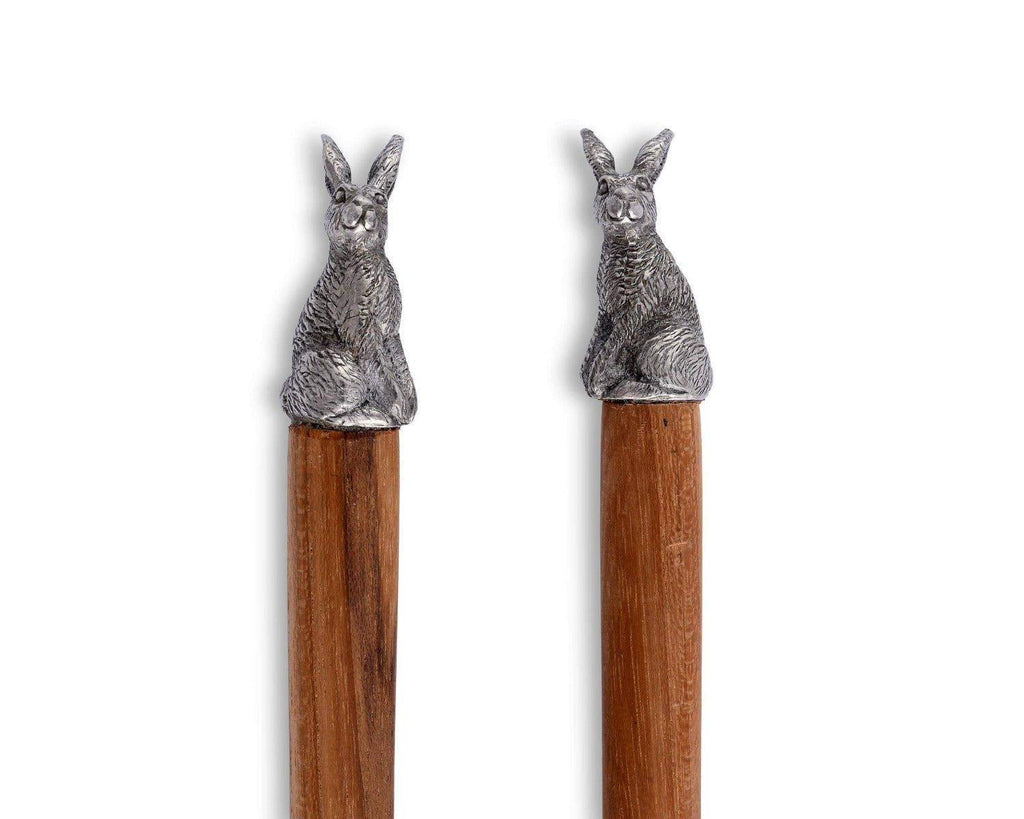 Teak Salad Serving Utensils with Pewter Bunny Detail - Serveware - The Well Appointed House