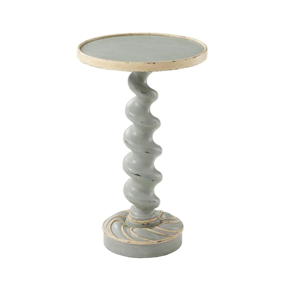 The Croix Circular Accent Table with Carved Column & Plinth Base in Boden Grey Finish - Side & Accent Tables - The Well Appointed House