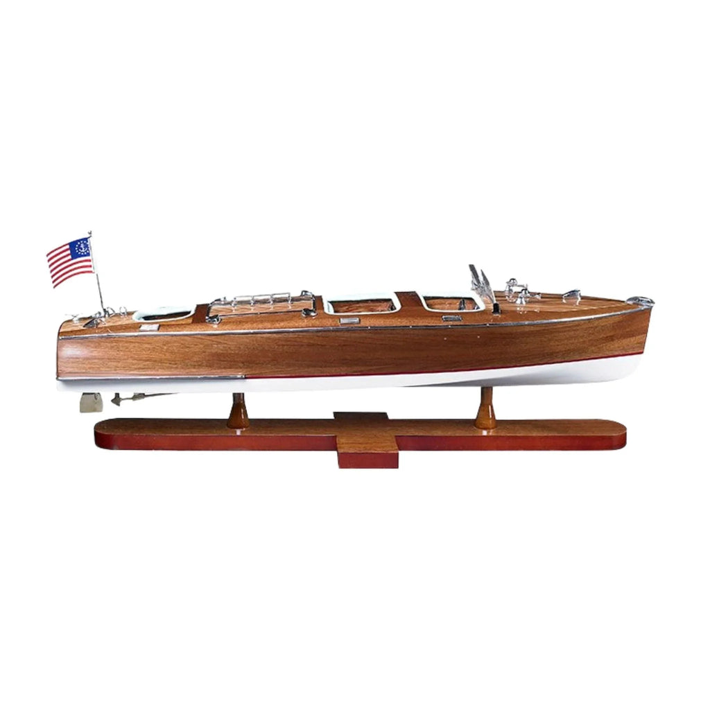 Triple Cockpit Mahogany Boat Model - Library Decor - The Well Appointed House