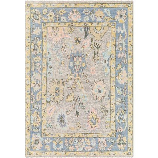 Ushak Blue, Yellow, & Pink Hand Knotted Wool Area Rug - Available in a Variety of Sizes - Rugs - The Well Appointed House