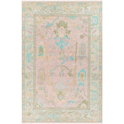 Ushak Pink & Ice Blue Wool Rug, Available in a Variety of Sizes The