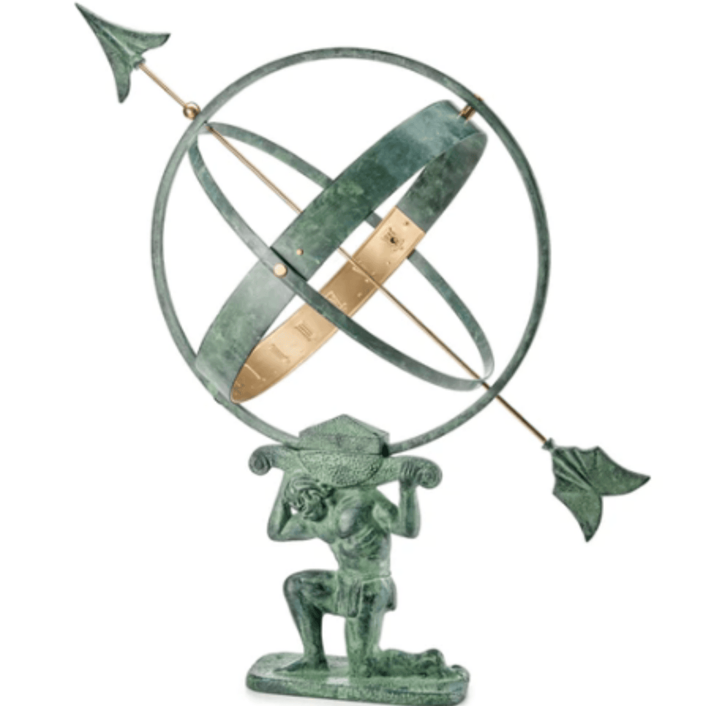 Verdigris & Brass Atlas Armillary Sundial - Garden Tools & Accessories - The Well Appointed House