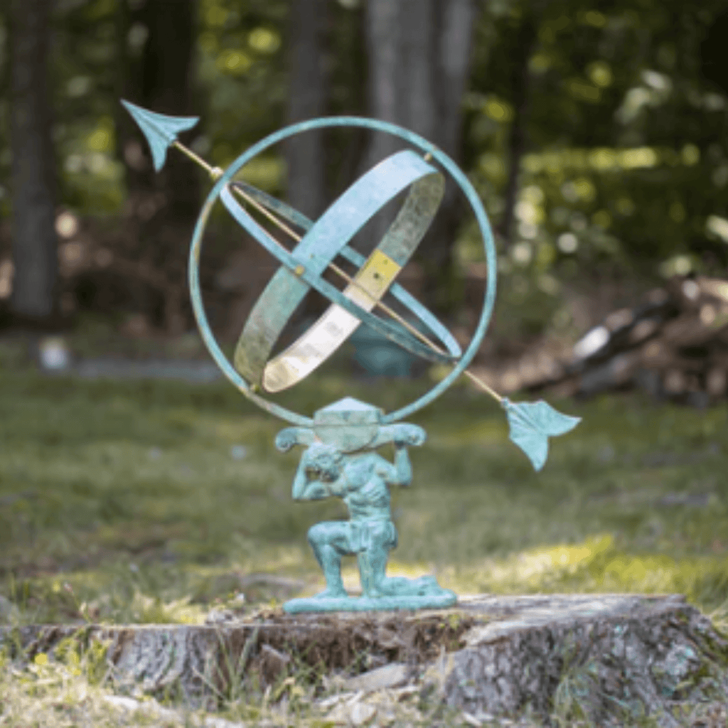 Verdigris & Brass Atlas Armillary Sundial - Garden Tools & Accessories - The Well Appointed House