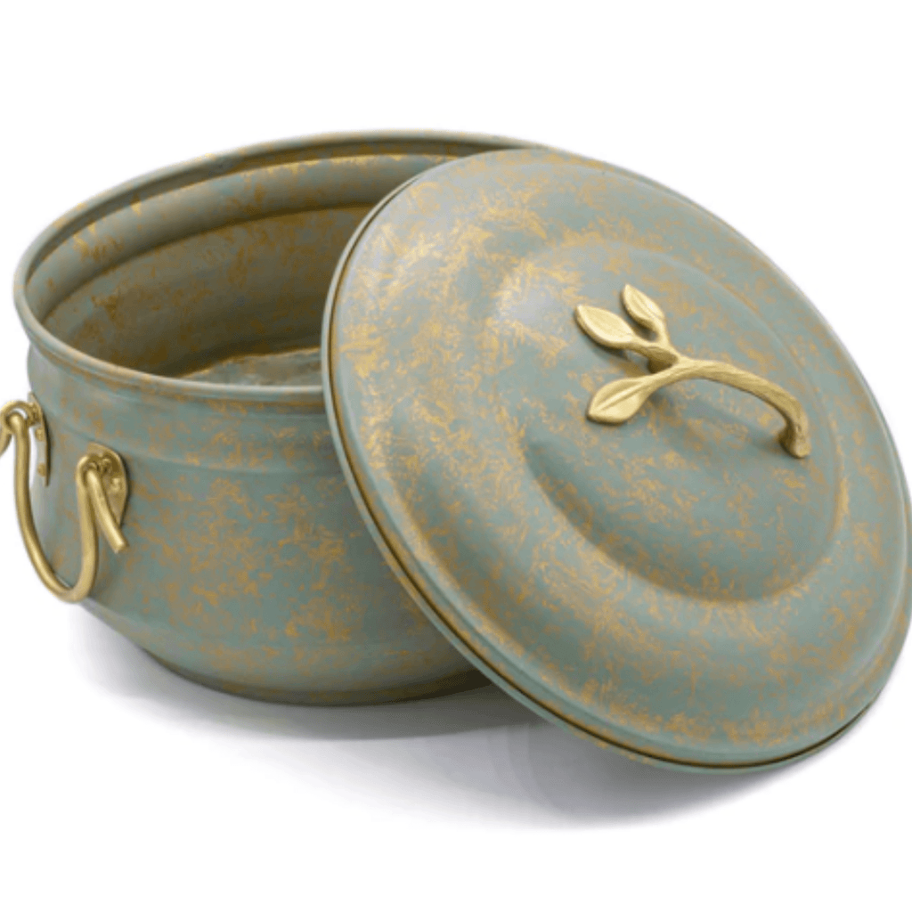 Verdigris & Brass Hose Pot with Lid - Garden Tools & Accessories - The Well Appointed House