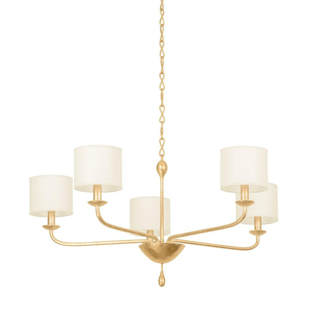 Vintage Gold Leaf Osmond Chandelier With Drum Shades - Available in Two Sizes - Chandeliers & Pendants - The Well Appointed House