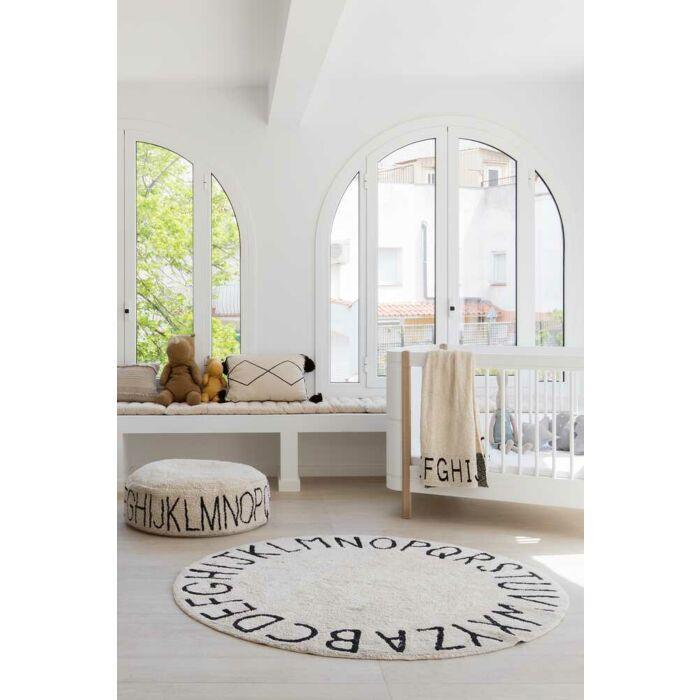 Washable Round Natural & Black Alphabet Rug for Kids - Little Loves Rugs - The Well Appointed House