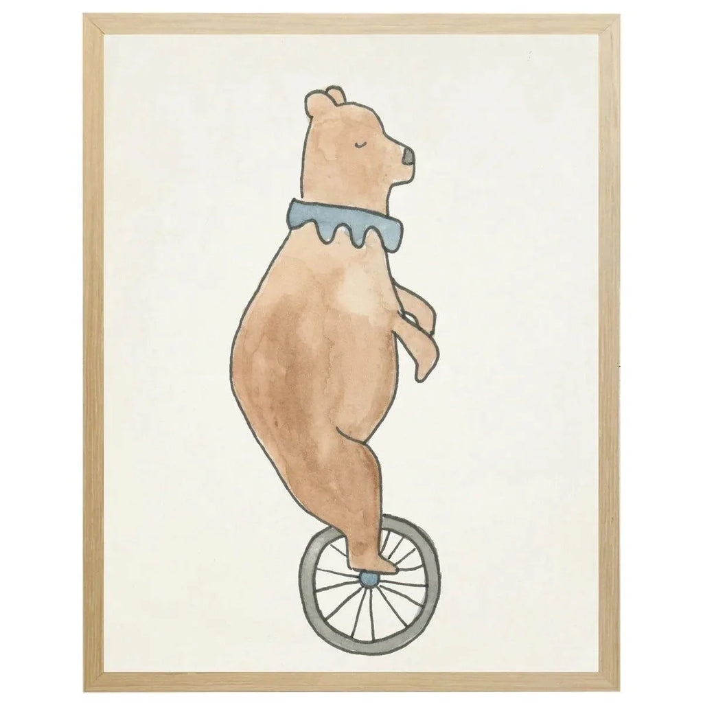 Watercolor Circus Bear on Unicycle Children’s Framed Wall Art - Little Loves Art - The Well Appointed House