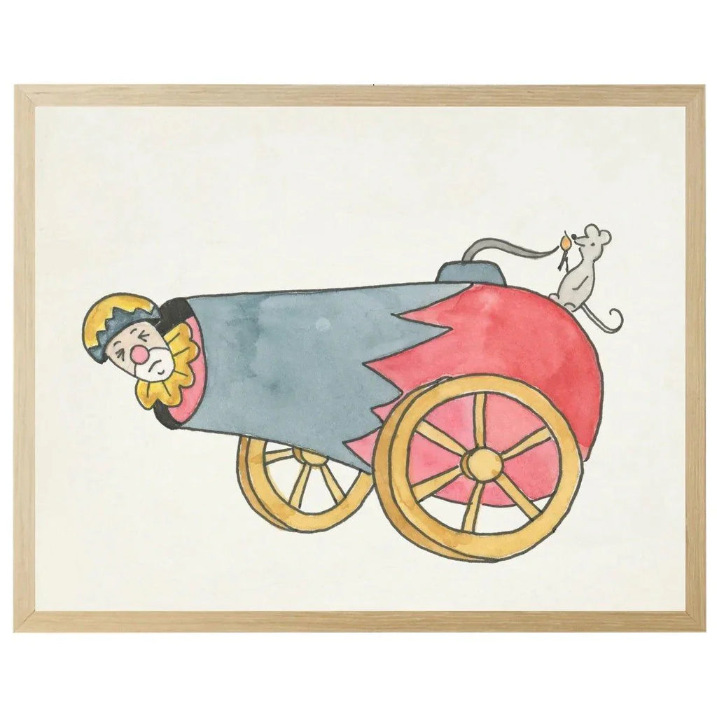 Watercolor Circus Clown in a Cannon Children’s Framed Wall Art - Little Loves Art - The Well Appointed House
