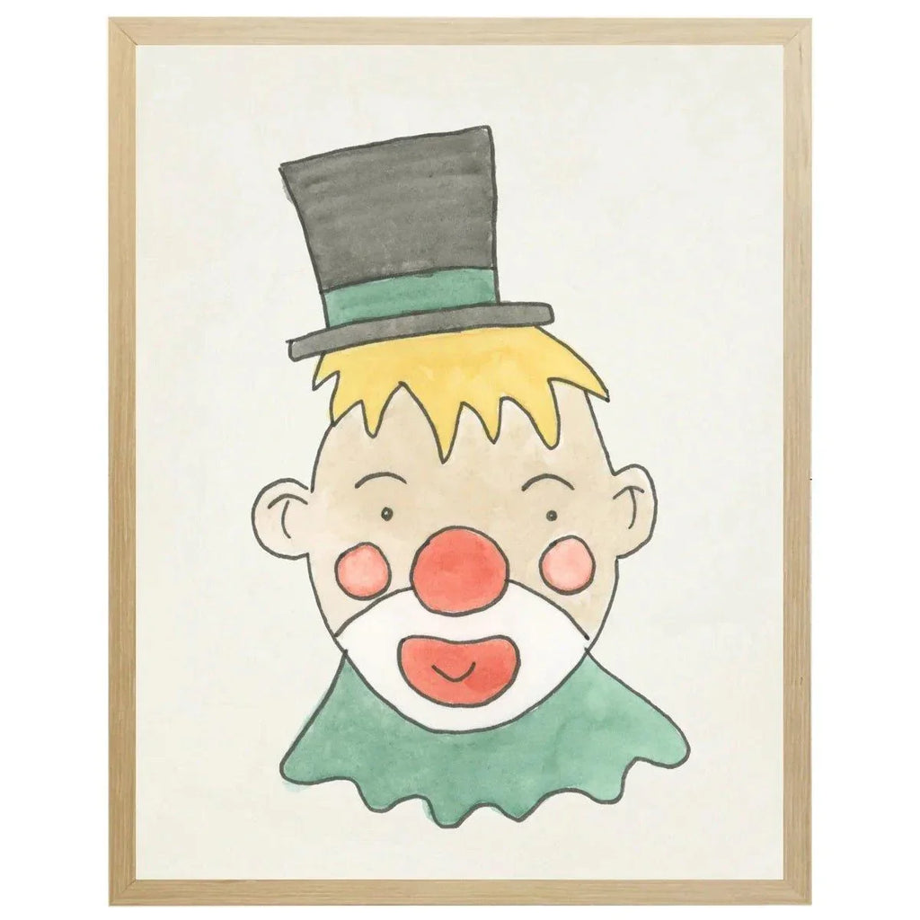 Watercolor Circus Clown with Top Hat Children’s Framed Wall Art - Little Loves Art - The Well Appointed House
