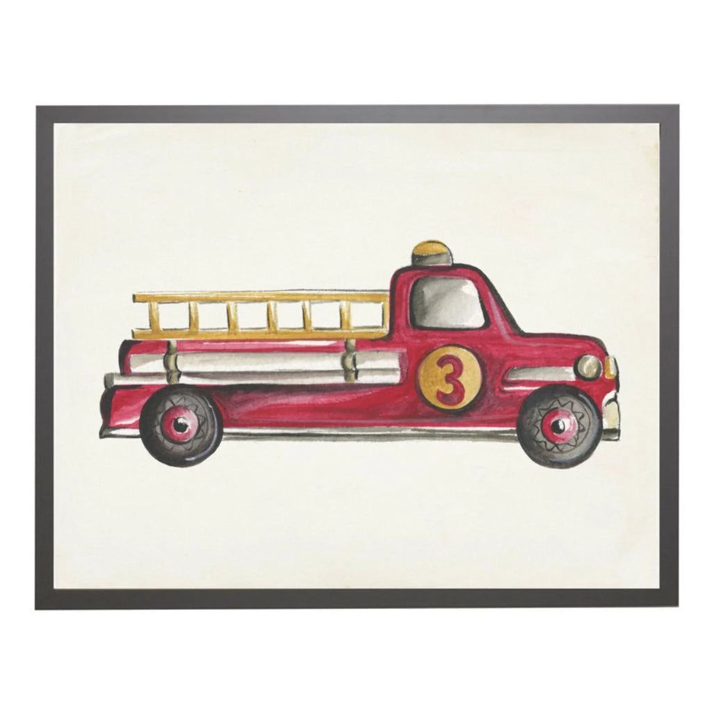 Watercolor Fire Truck Framed Wall Art - Little Loves Art - The Well Appointed House