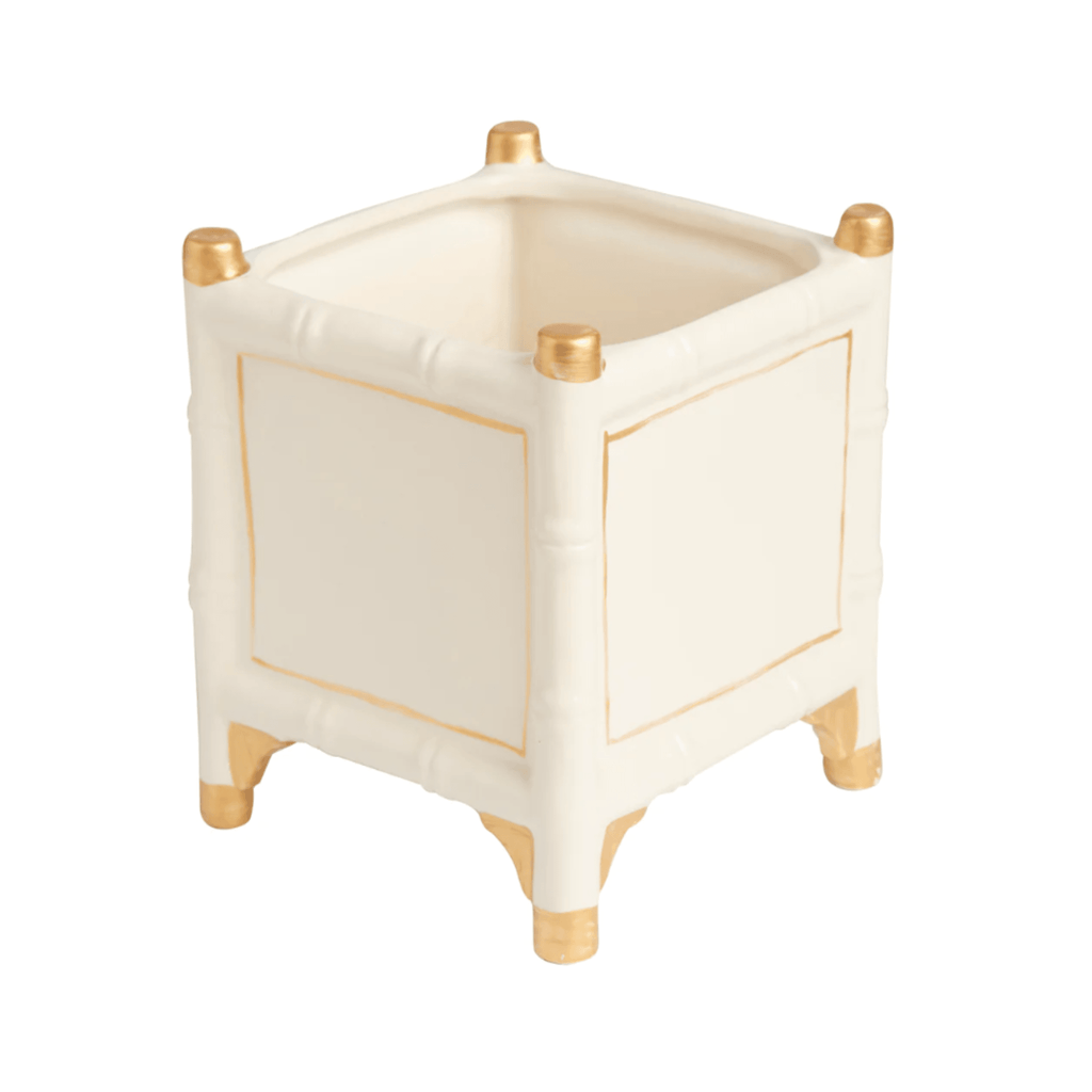 White & Gold Bamboo Inspired Cachepot - Available in Two Sizes - Indoor Cachepots - The Well Appointed House
