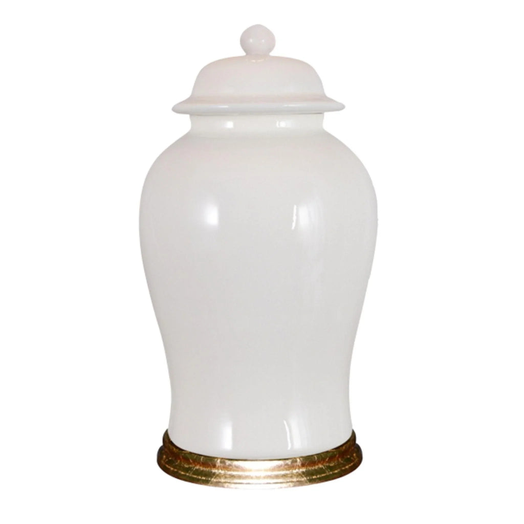 White and Gold Leaf Porcelain Temple Jar - Vases & Jars - The Well Appointed House