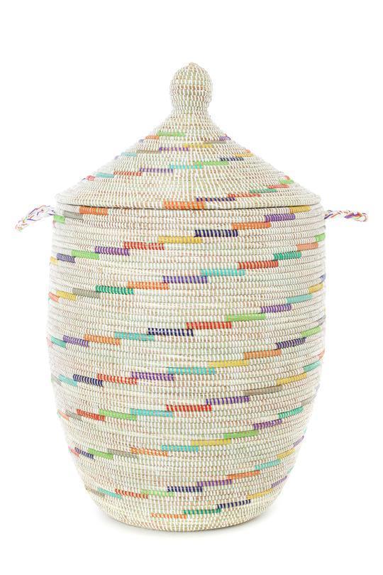 White & Rainbow Swirl Large Laundry Hamper Basket - Hampers - The Well Appointed House