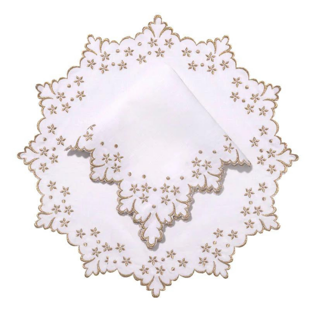 White Celeste Napkin With Gold Embroidery - The Well Appointed House 