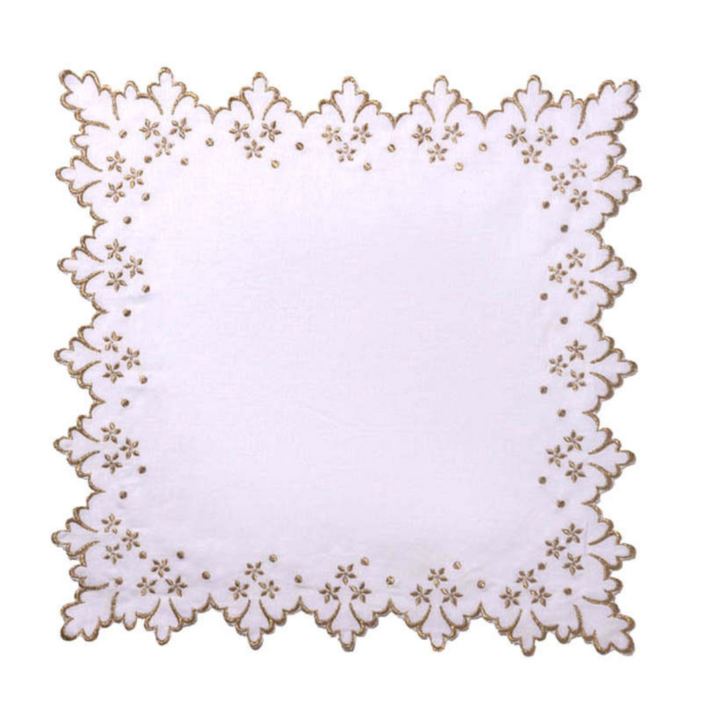 White Celeste Napkin With Gold Embroidery - The Well Appointed House 