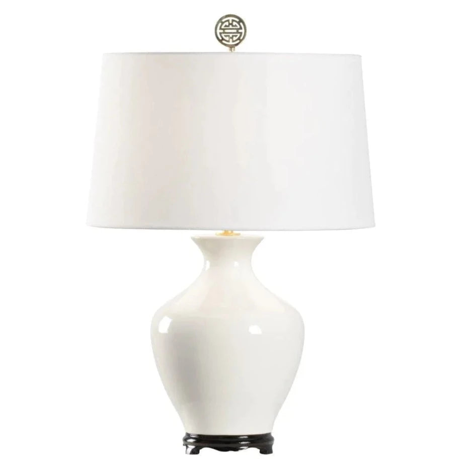 White Chinoiserie Style Table Lamp with Shade - Table Lamps - The Well Appointed House