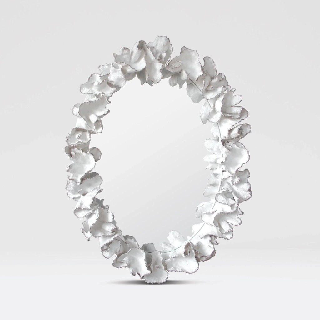 White Coral Leaf Mirror with Silver Accents - Wall Mirrors - The Well Appointed House