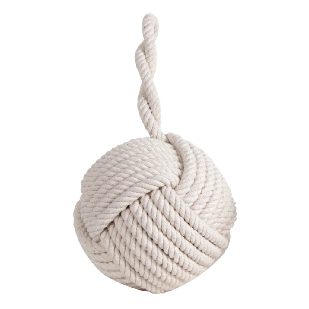 White Cotton Monkey Fist Knot Doorstop - Library Decor - The Well Appointed House