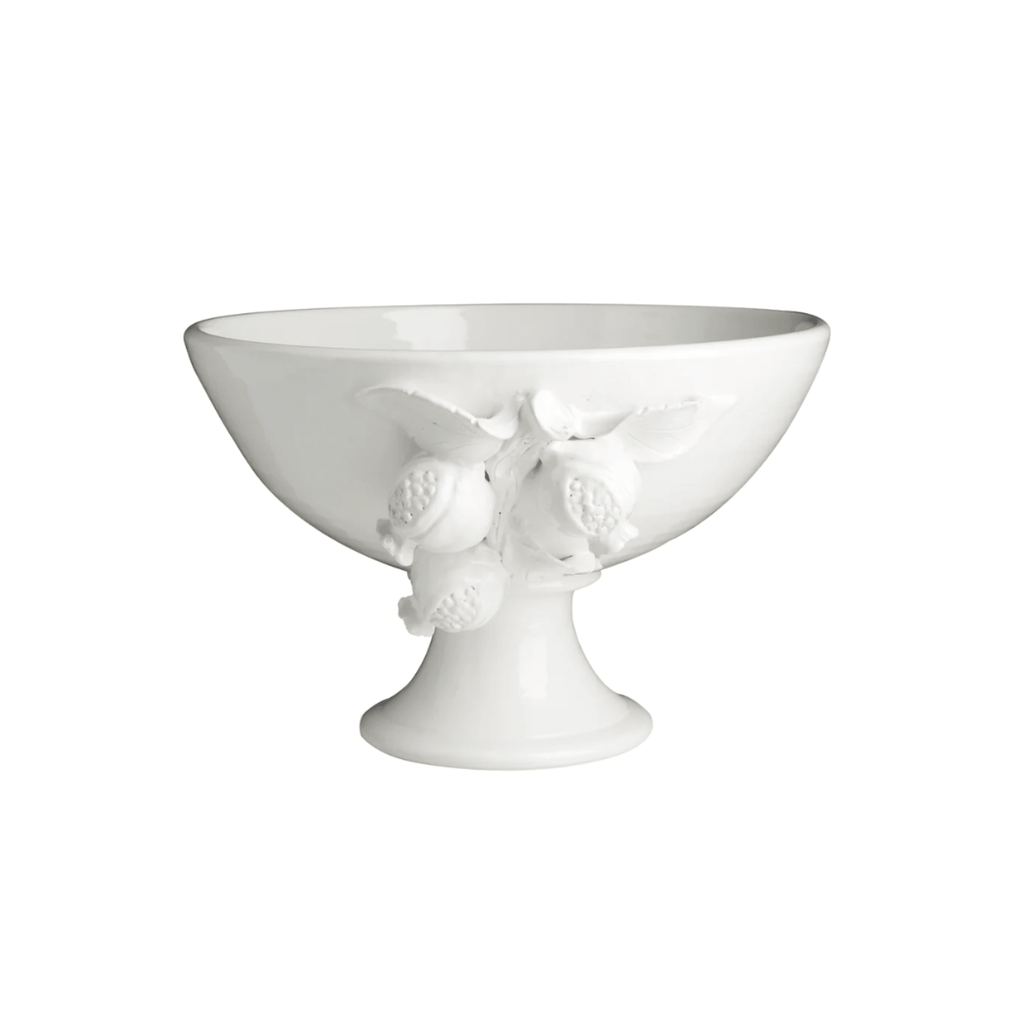 White Glazed Ceramic Footed Pomegranate Bowl - Decorative Bowls - The Well Appointed House