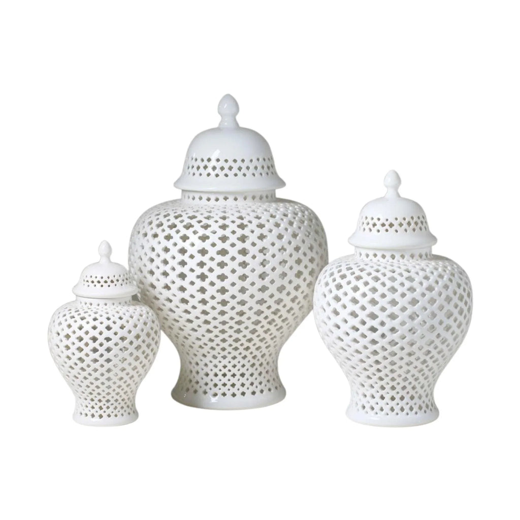 White Lattice Porcelain Lidded Ginger Jar - Vases & Jars - The Well Appointed House