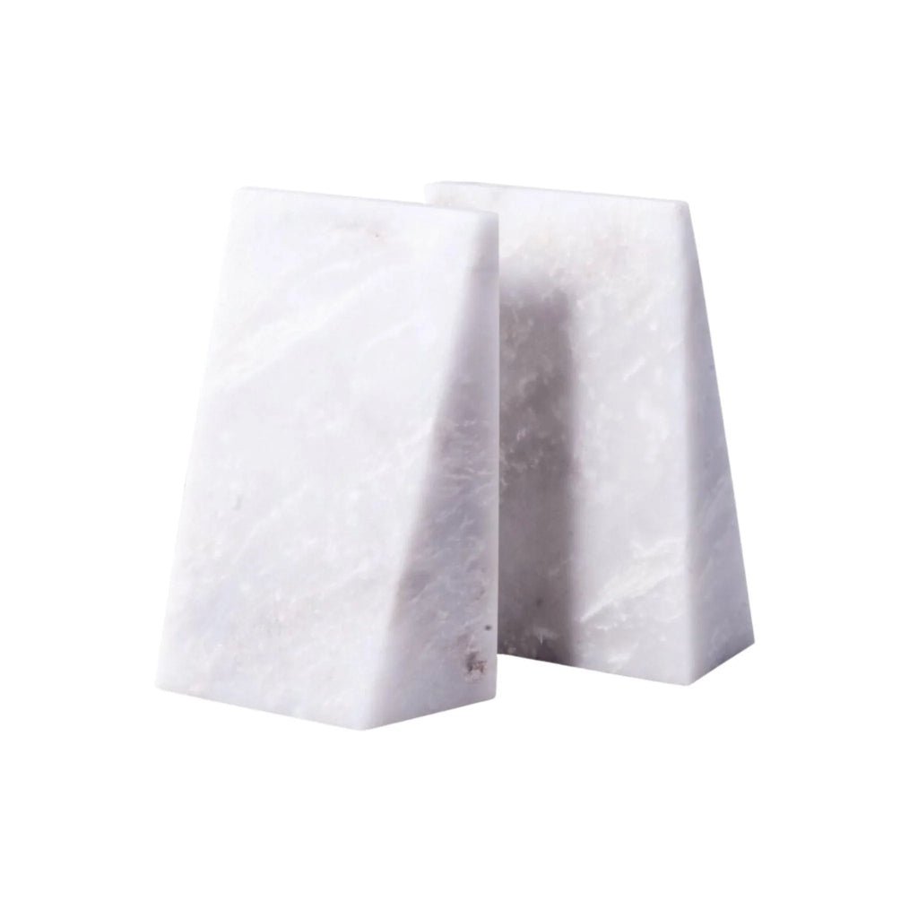 White Marble Wedge Bookends - Bookends - The Well Appointed House