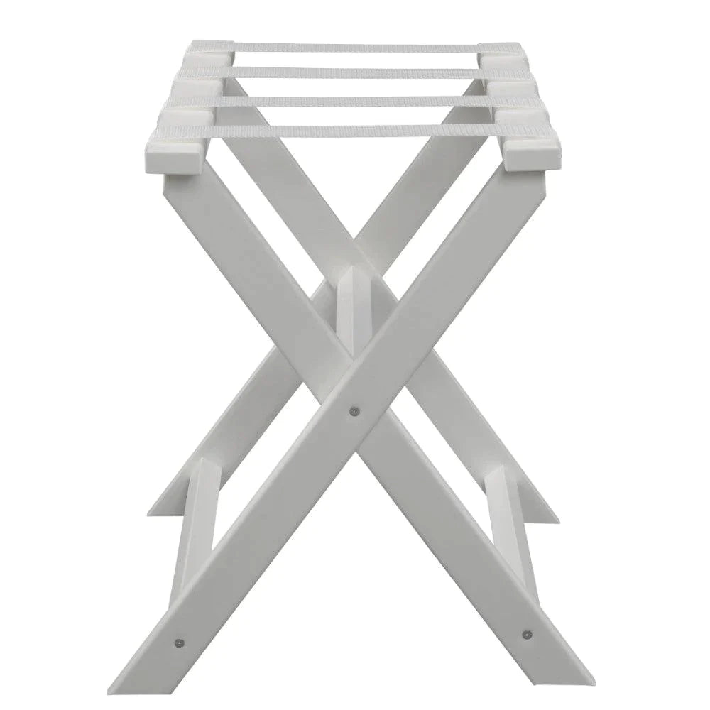 White Straight Leg Eco Luggage Rack with 4 White Nylon Straps - End of Bed - The Well Appointed House