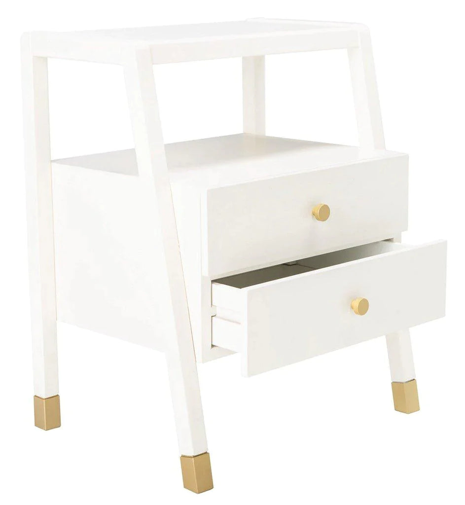 White Two Drawer One Shelf Side Table With Gold Accents - Side & Accent Tables - The Well Appointed House