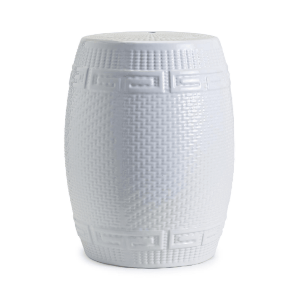White Wicker Weave Porcelain Garden Stool - Garden Stools & Benches - The Well Appointed House