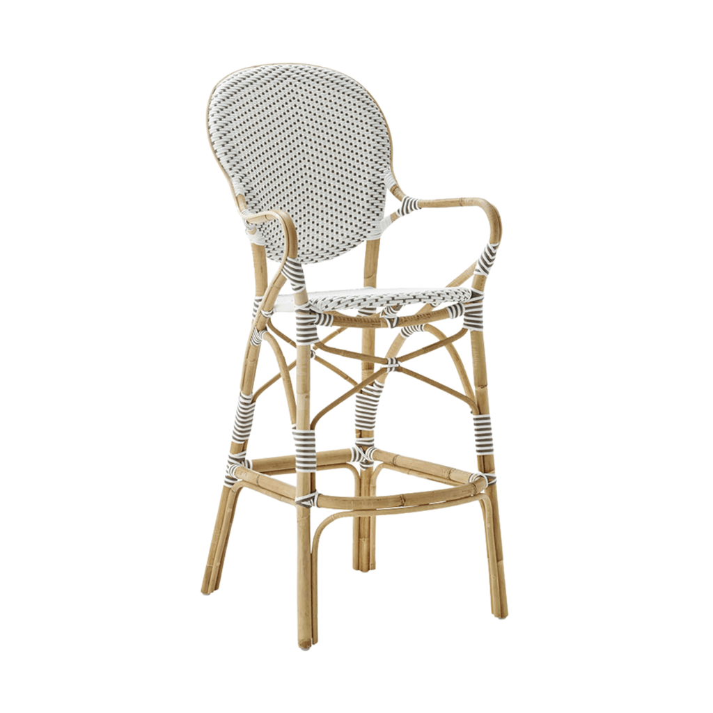 White Woven Bistro Style Bar Stool With Rattan Frame - Bar & Counter Stools - The Well Appointed House