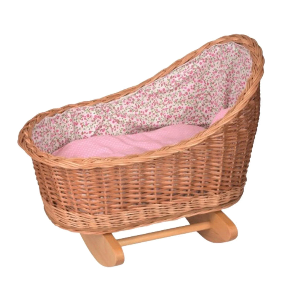 Wicker Doll Cradle with Floral Bedding - Little Loves Dolls & Doll Accessories - The Well Appointed House