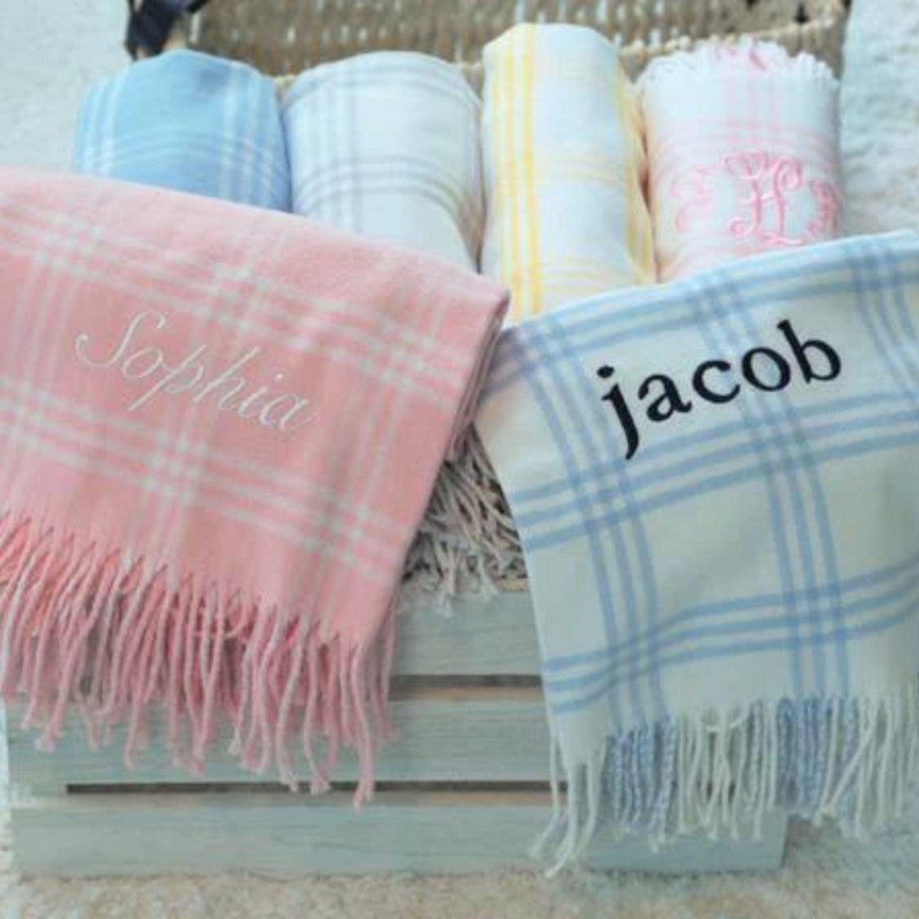 Window Pane Check Flannel Baby Blanket with Fringe - Can be Monogrammed - Little Loves Baby Blankets - The Well Appointed House