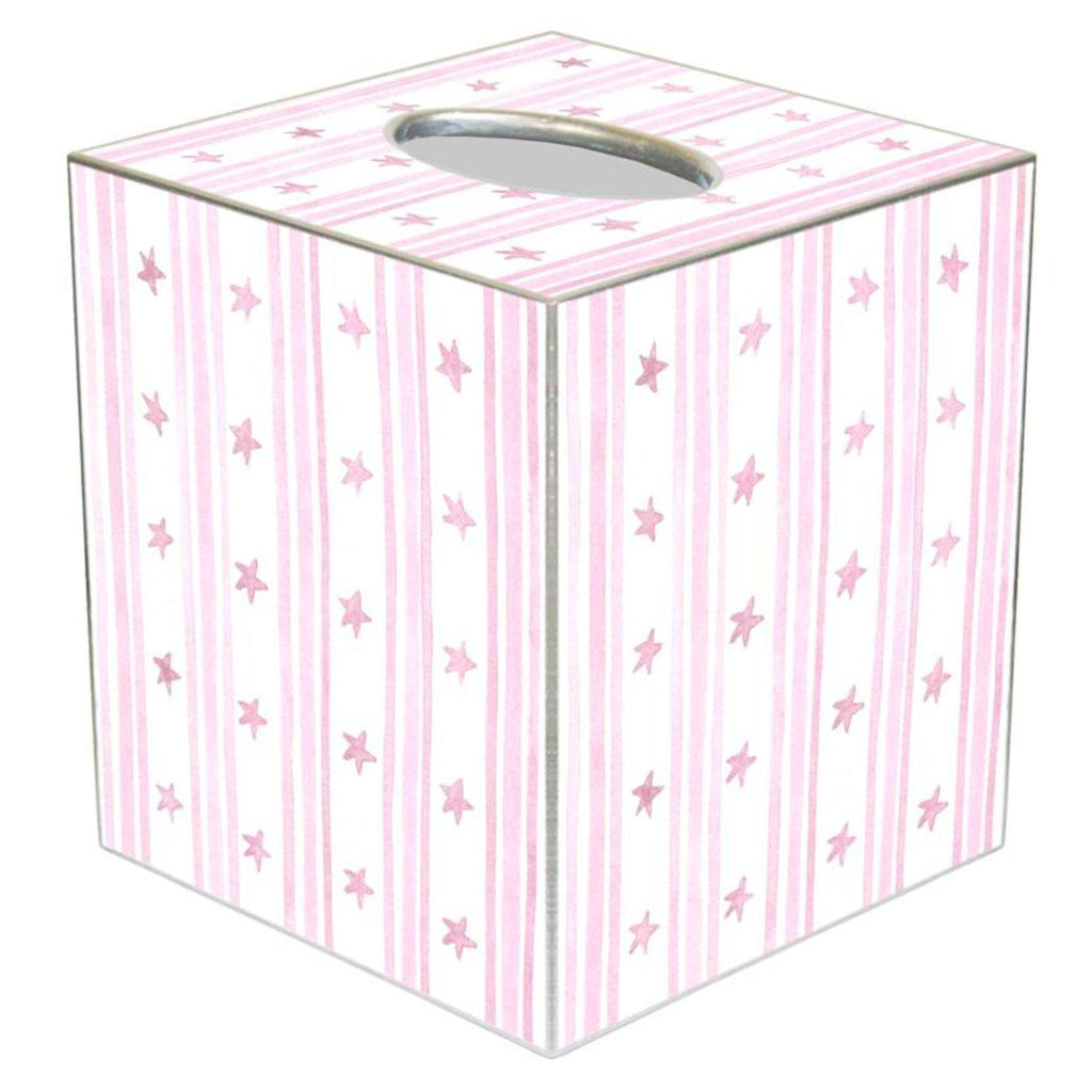 Wood Pink Wavy Stars & Stripes Tissue Box Cover - Bath Accessories - The Well Appointed House