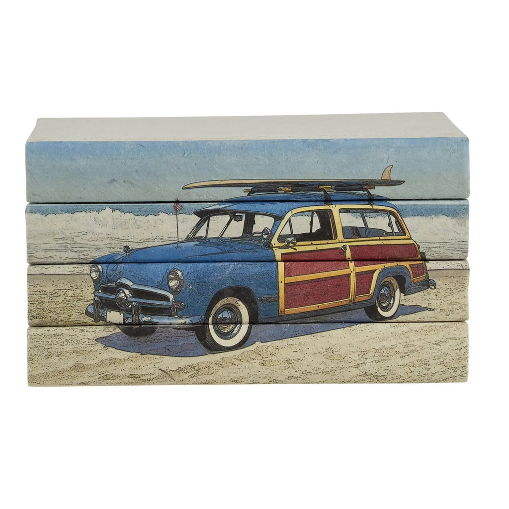 Woodie Wagon & Surfboard on Beach Decorative Book Set - Books - The Well Appointed House