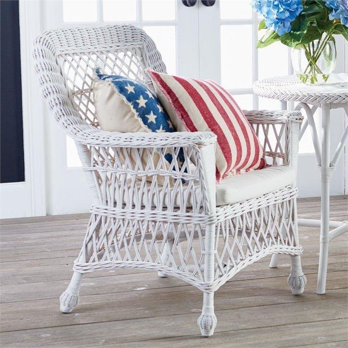 Woven Wicker Arm Chair in White with Cushion - Accent Chairs - The Well Appointed House