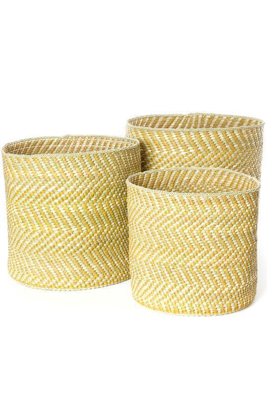 Yellow & Natural Maila Milulu Reed African Baskets - 3 Sizes Available - Baskets & Bins - The Well Appointed House